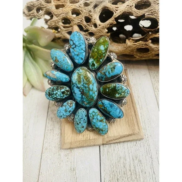 Navajo Kingman Web Turquoise & Sterling Silver Ring Size 9 By Kathleen Chavez